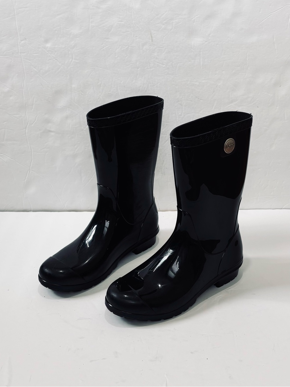 UGG Glossy Black Sienna Waterproof Rubber Pull On Mid Calf Winter Rain Boots 5